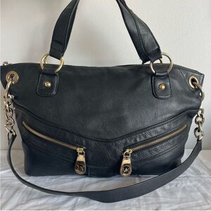 MICHAEL KORS Black Leather Satchel Tote Fulton Selma Zipper Tote Handbag